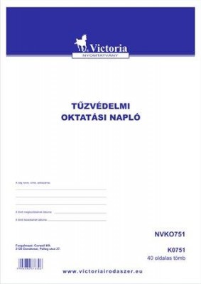 Nyomtatvány, tűzvédelmi oktatási napló, 40 oldal, A4, VICTORIA PAPER, darabos